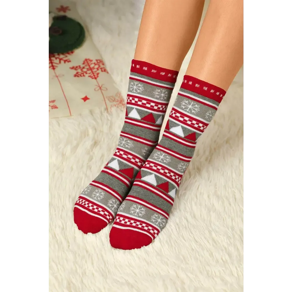 Fiery Red Christmas Snowflake Crew Socks in Luxury Fashion for Women