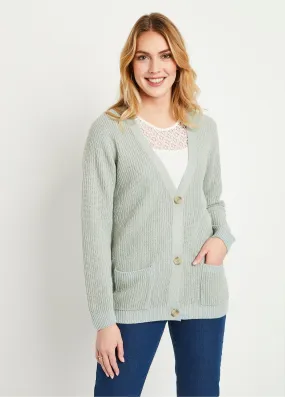 Gilet long boutonné brillant manches longues