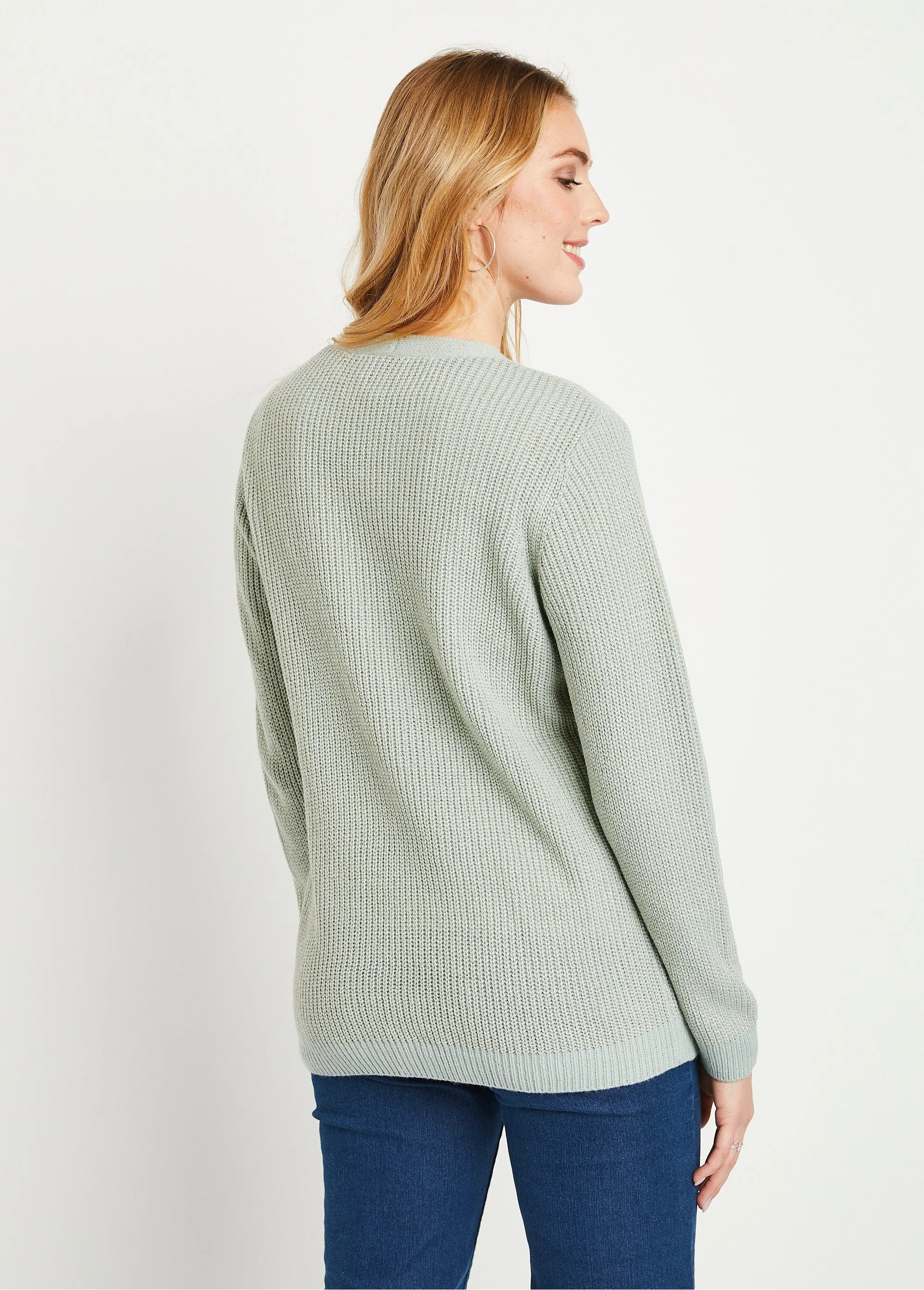 Gilet long boutonné brillant manches longues