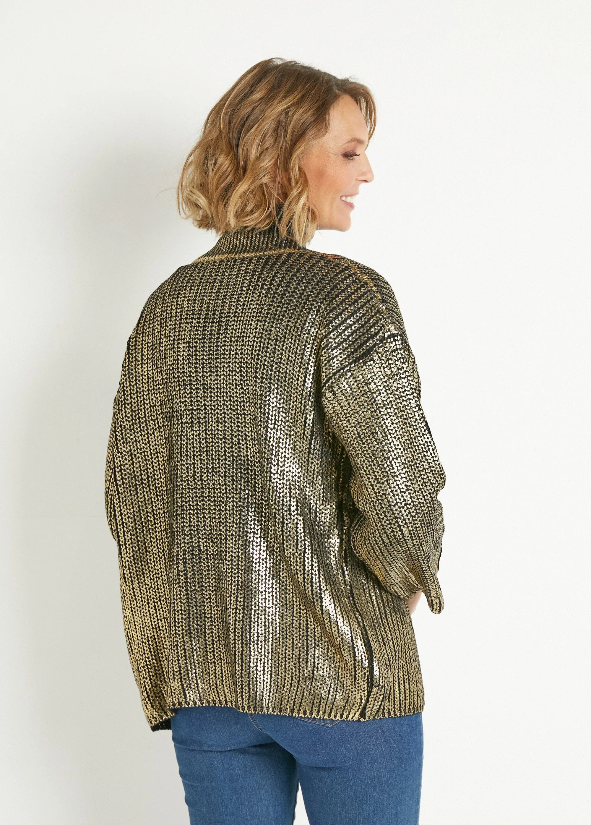 Gilet long maille effet métallisé