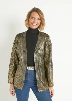 Gilet long maille effet métallisé