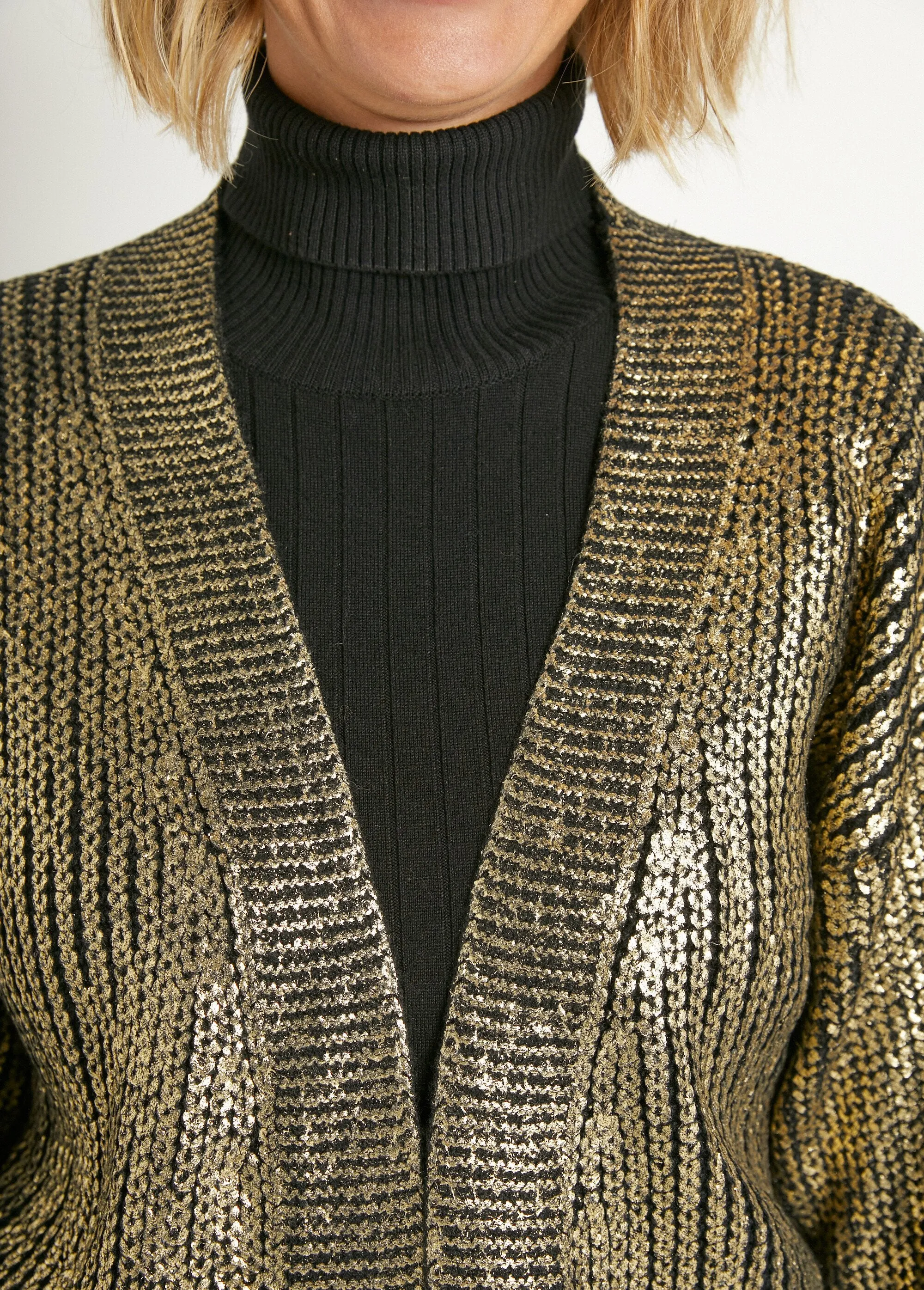 Gilet long maille effet métallisé