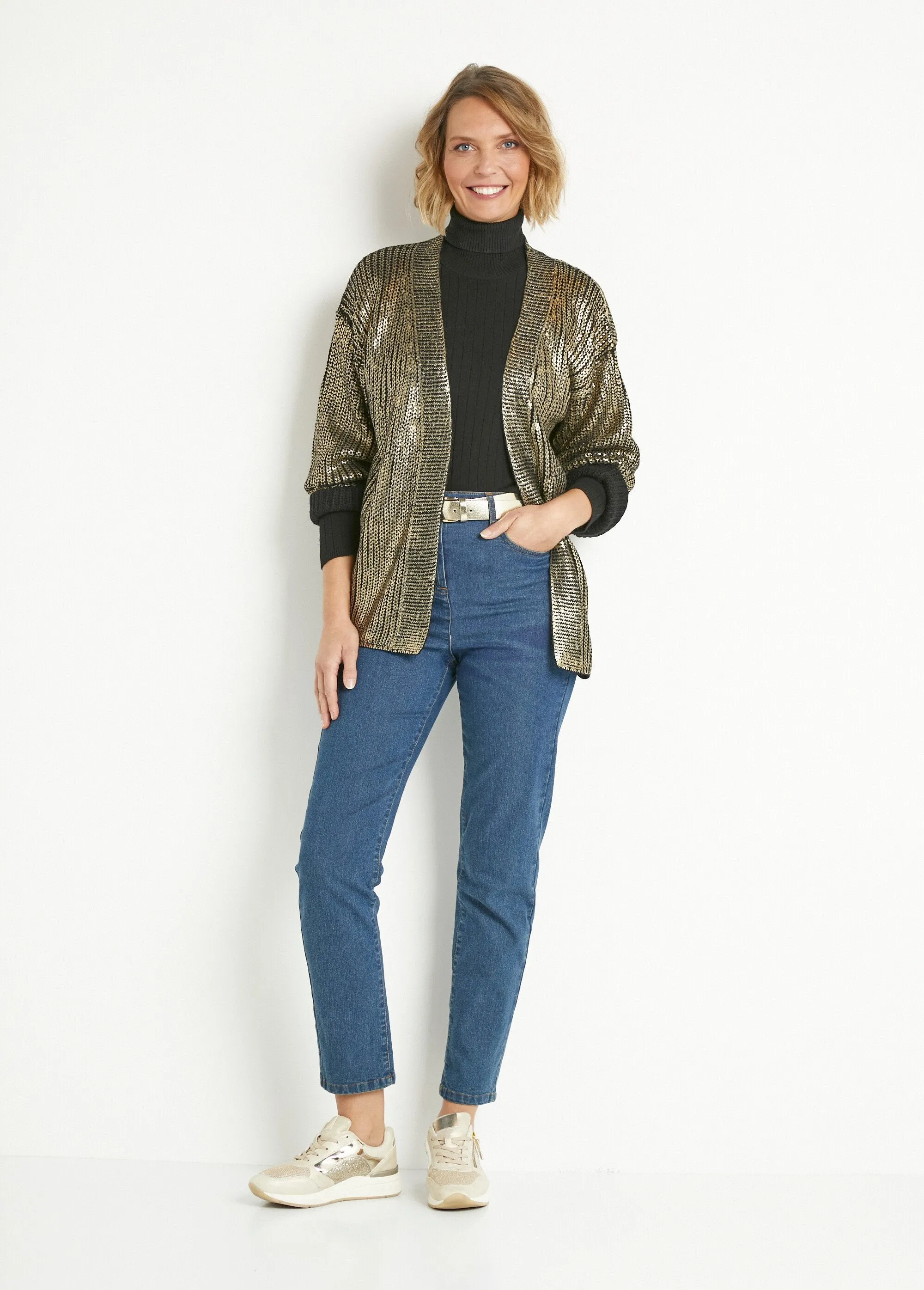 Gilet long maille effet métallisé