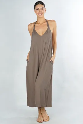 Halter V Neck Open Back Jumpsuit