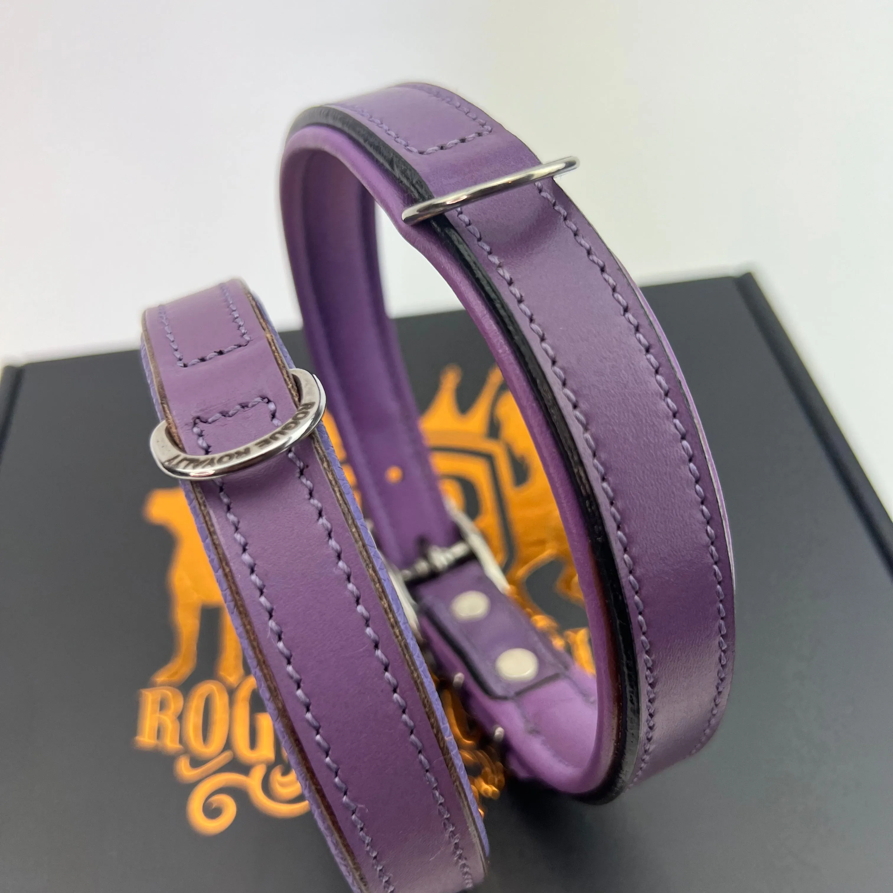 Hand Made Leather Dog Collar - Classic Purple (Slimfit)- On Sale