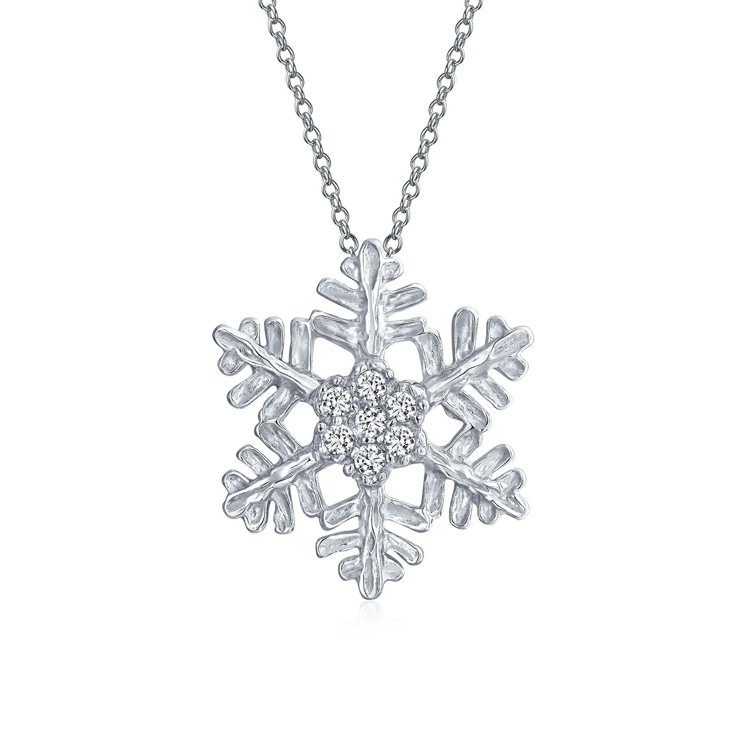 Holiday Party Snowflake Pendant Necklace & Earrings Ice Blue CZ Sterling Silver