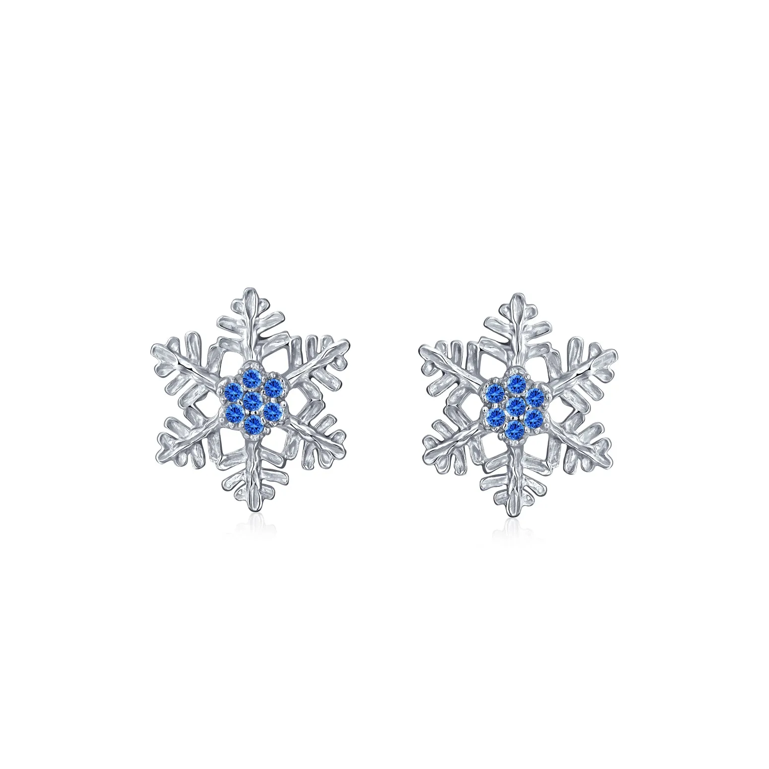 Holiday Party Snowflake Pendant Necklace & Earrings Ice Blue CZ Sterling Silver