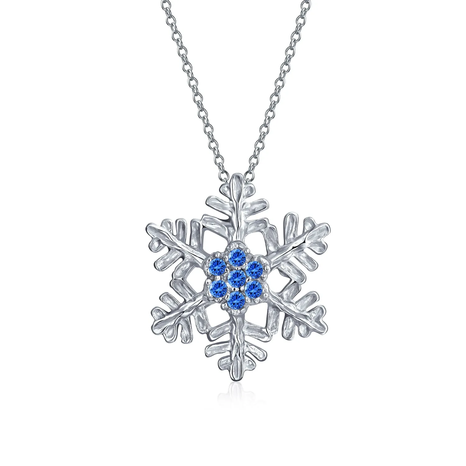 Holiday Party Snowflake Pendant Necklace & Earrings Ice Blue CZ Sterling Silver