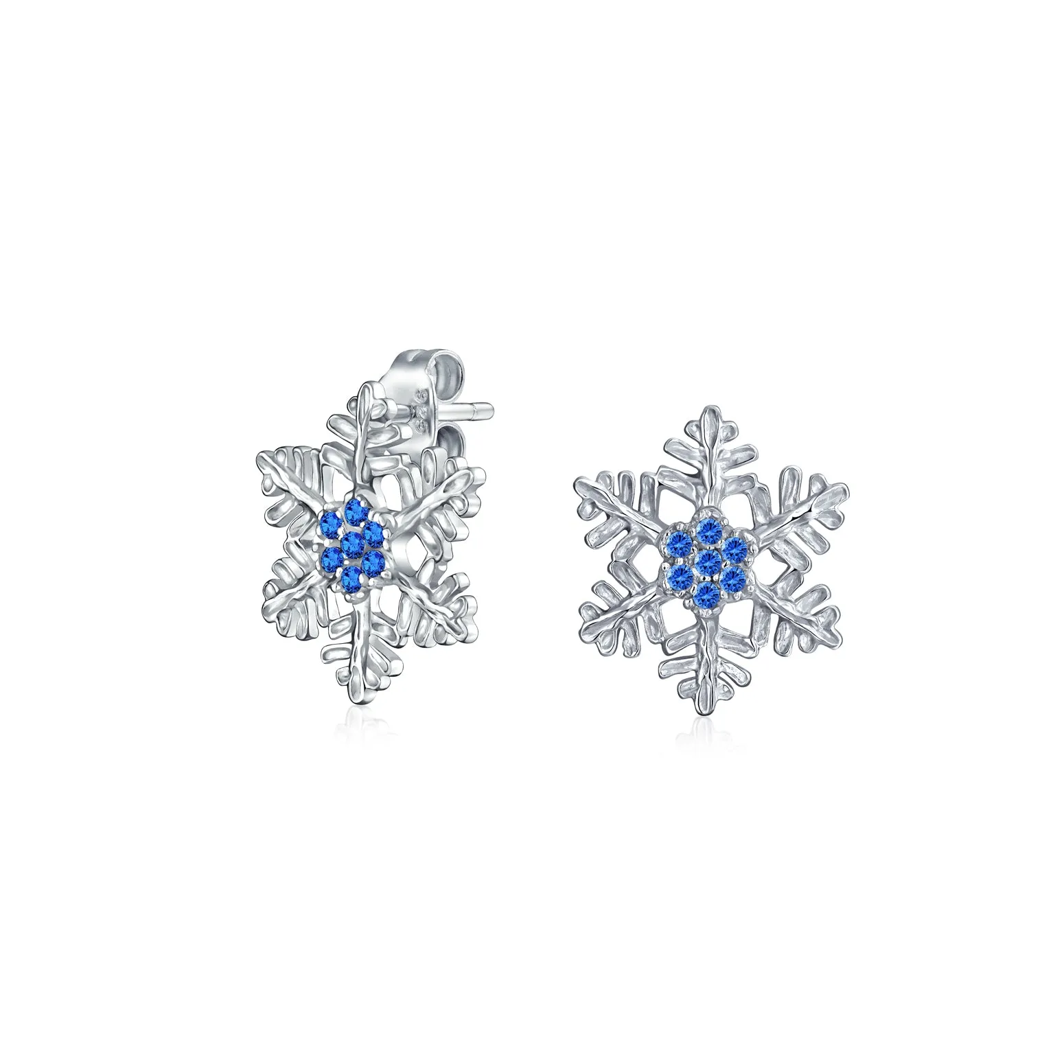 Holiday Party Snowflake Pendant Necklace & Earrings Ice Blue CZ Sterling Silver