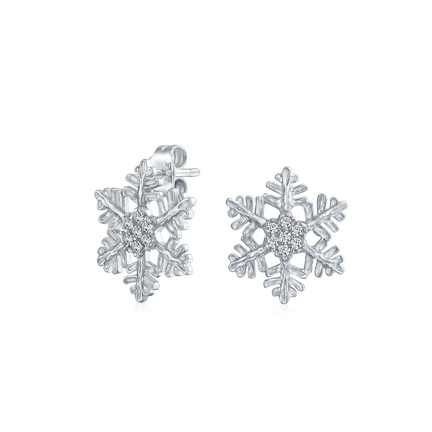 Holiday Party Snowflake Pendant Necklace & Earrings Ice Blue CZ Sterling Silver