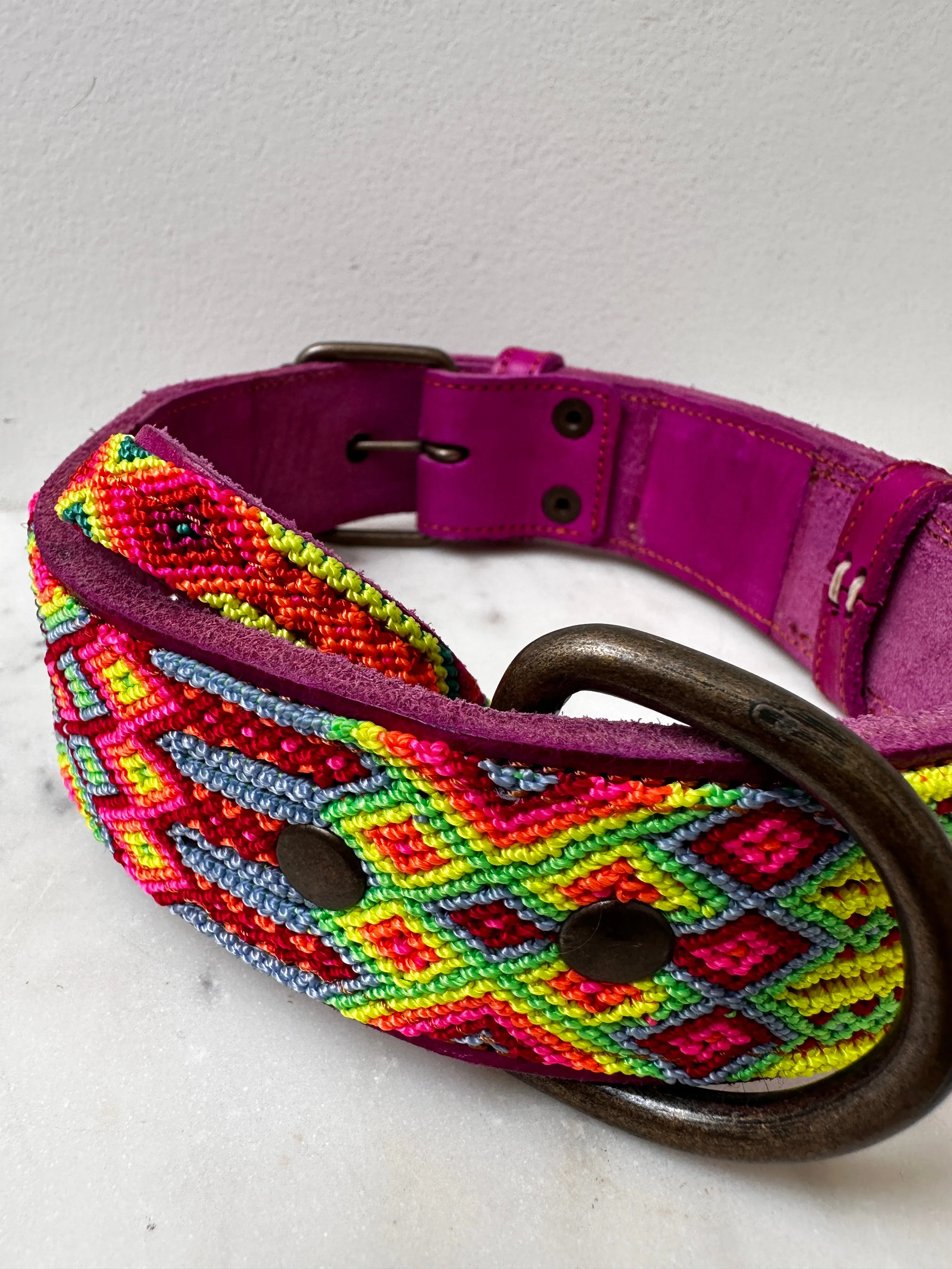 Huichol Leather Wide Dog Collar L1