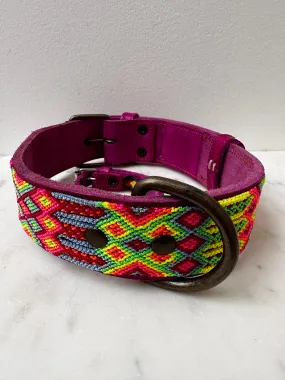 Huichol Leather Wide Dog Collar L1