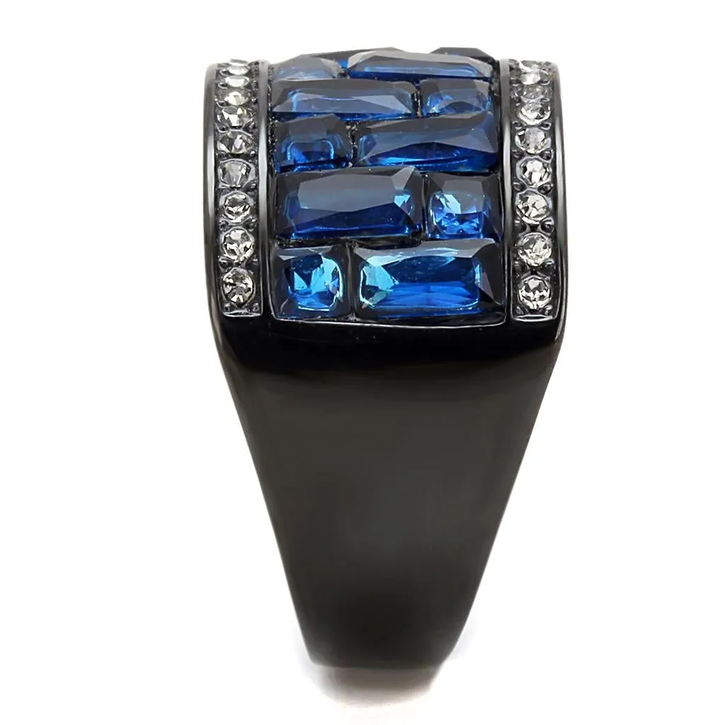 IP Black(Ion Plating) Stainless Steel Ring with Synthetic Synthetic Glass in Montana for Women Style TK3058