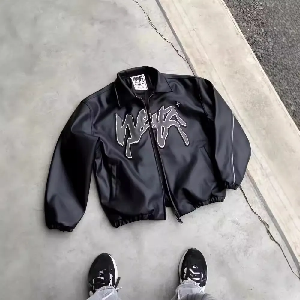 Jinquedai men’s fashion National Fashion Autumn and Winter Vibe Fan Car Leather Jacket Men's American Hiphop Winter Coat Fashion