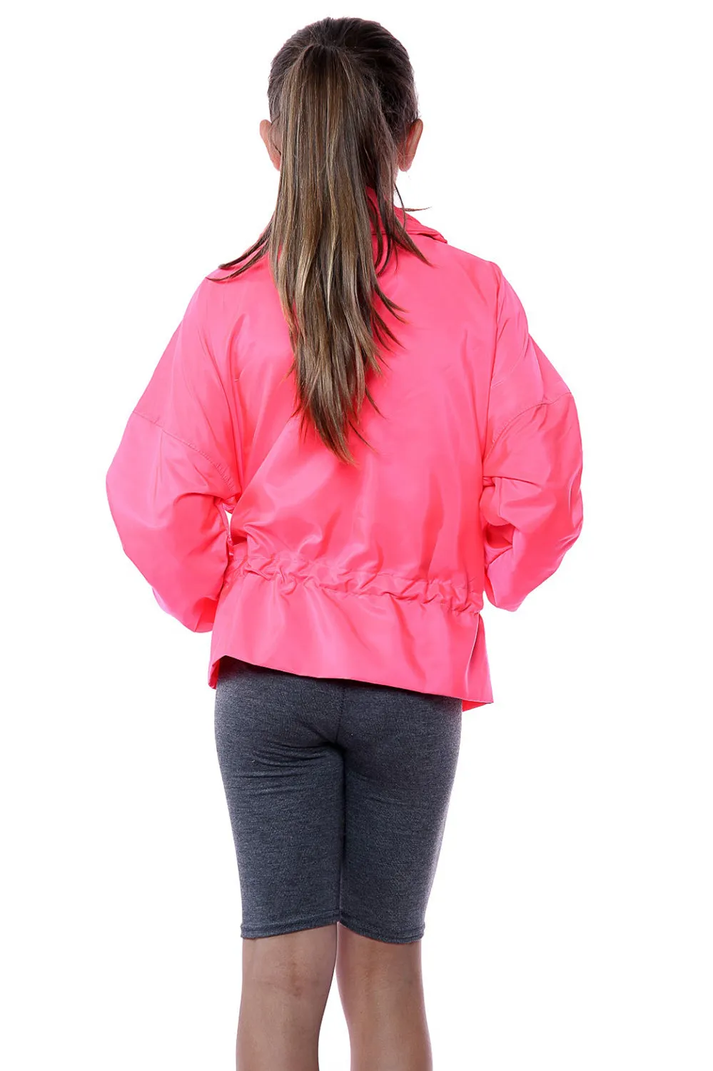Kids Neon Pink High Neck Hooded Festival Jacket - Parker