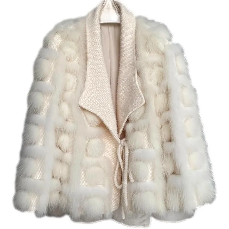 Knitted blended Belt Turn Down Collar Coat