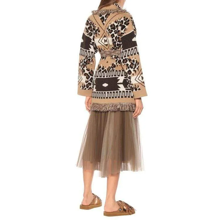 LEOPARD JACQUARD CASHMERE KNIT CARDIGAN