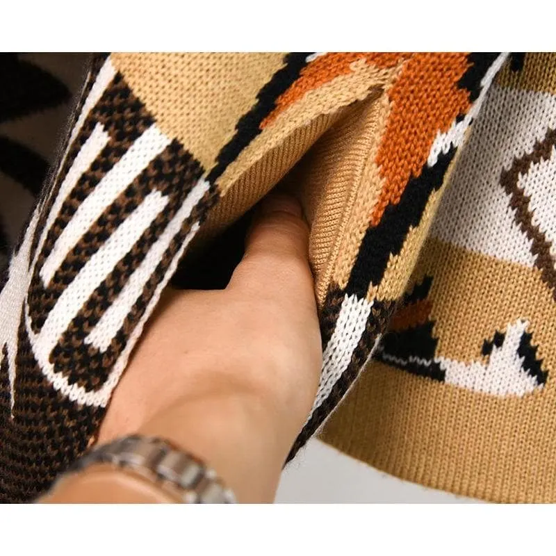 LEOPARD JACQUARD CASHMERE KNIT CARDIGAN