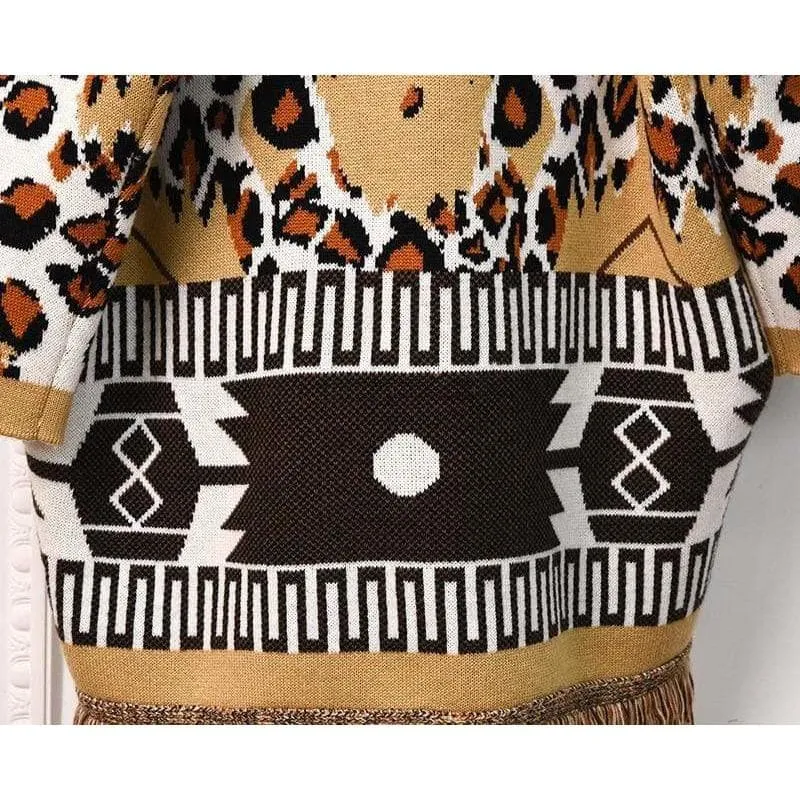 LEOPARD JACQUARD CASHMERE KNIT CARDIGAN