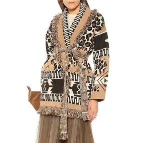 LEOPARD JACQUARD CASHMERE KNIT CARDIGAN