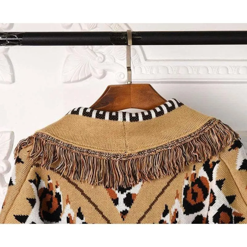 LEOPARD JACQUARD CASHMERE KNIT CARDIGAN