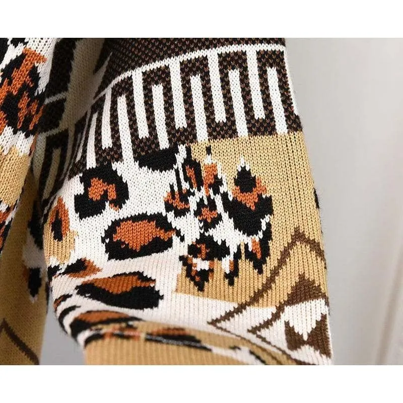 LEOPARD JACQUARD CASHMERE KNIT CARDIGAN
