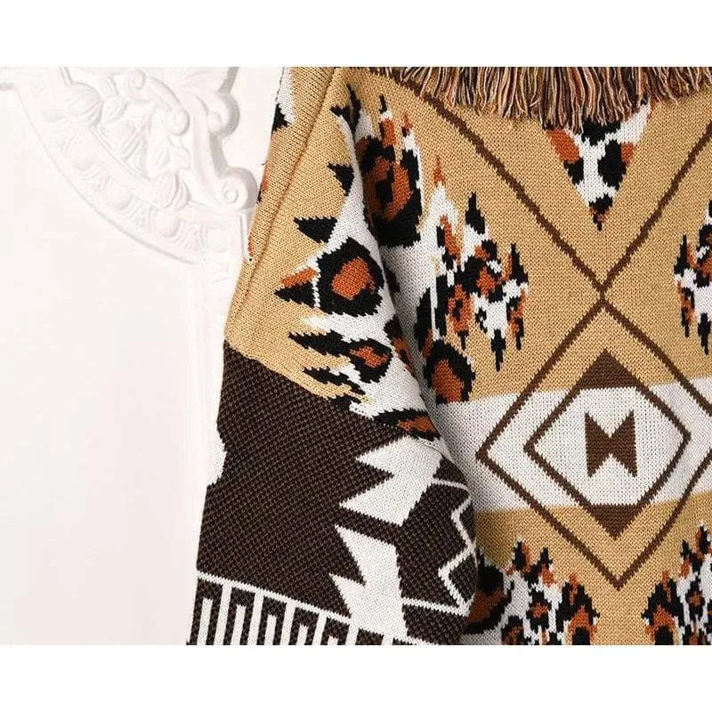 LEOPARD JACQUARD CASHMERE KNIT CARDIGAN