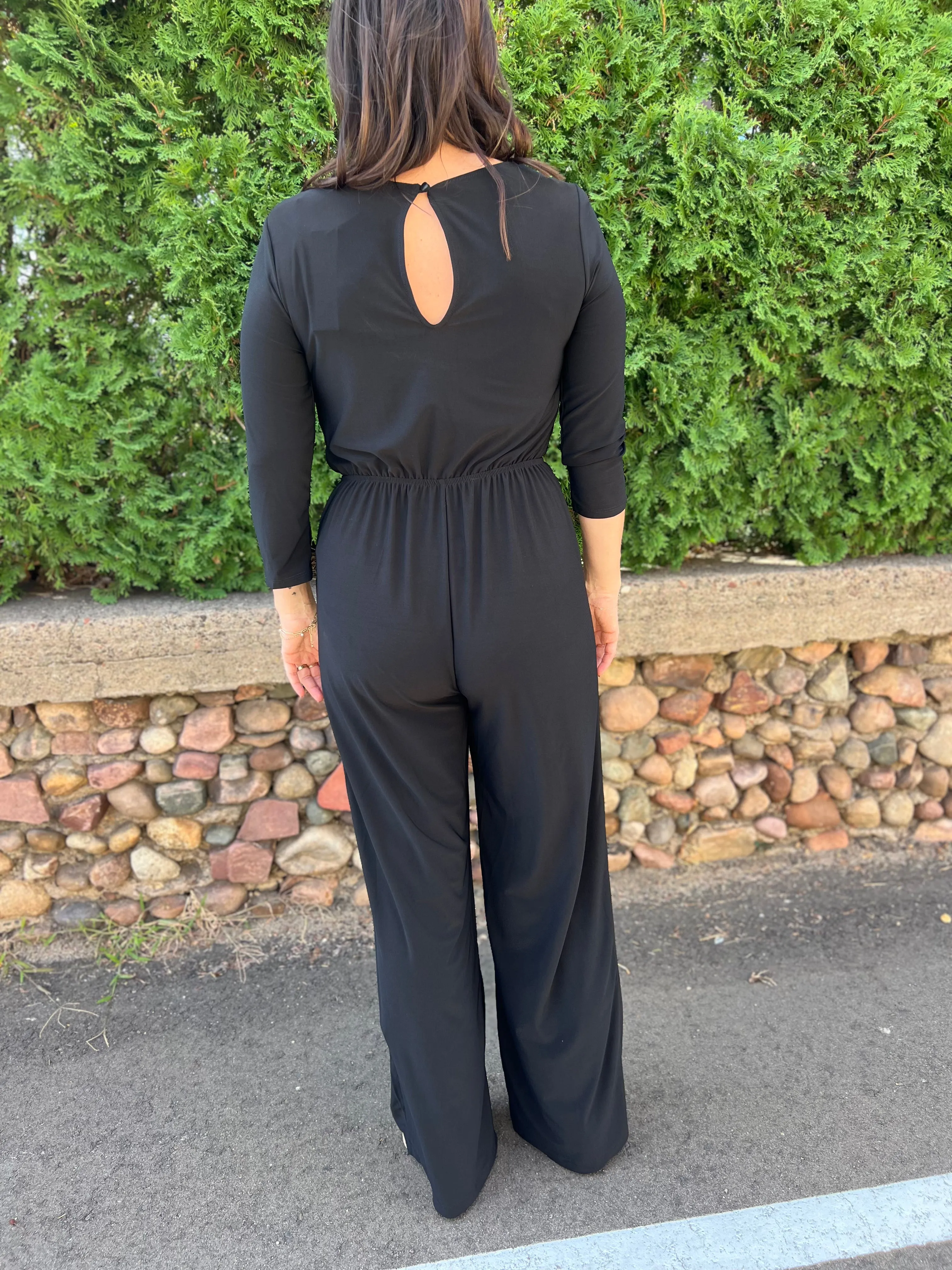 Long Sleeve Unbalanced Neck One Shoulder Jumpsuit