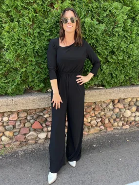 Long Sleeve Unbalanced Neck One Shoulder Jumpsuit