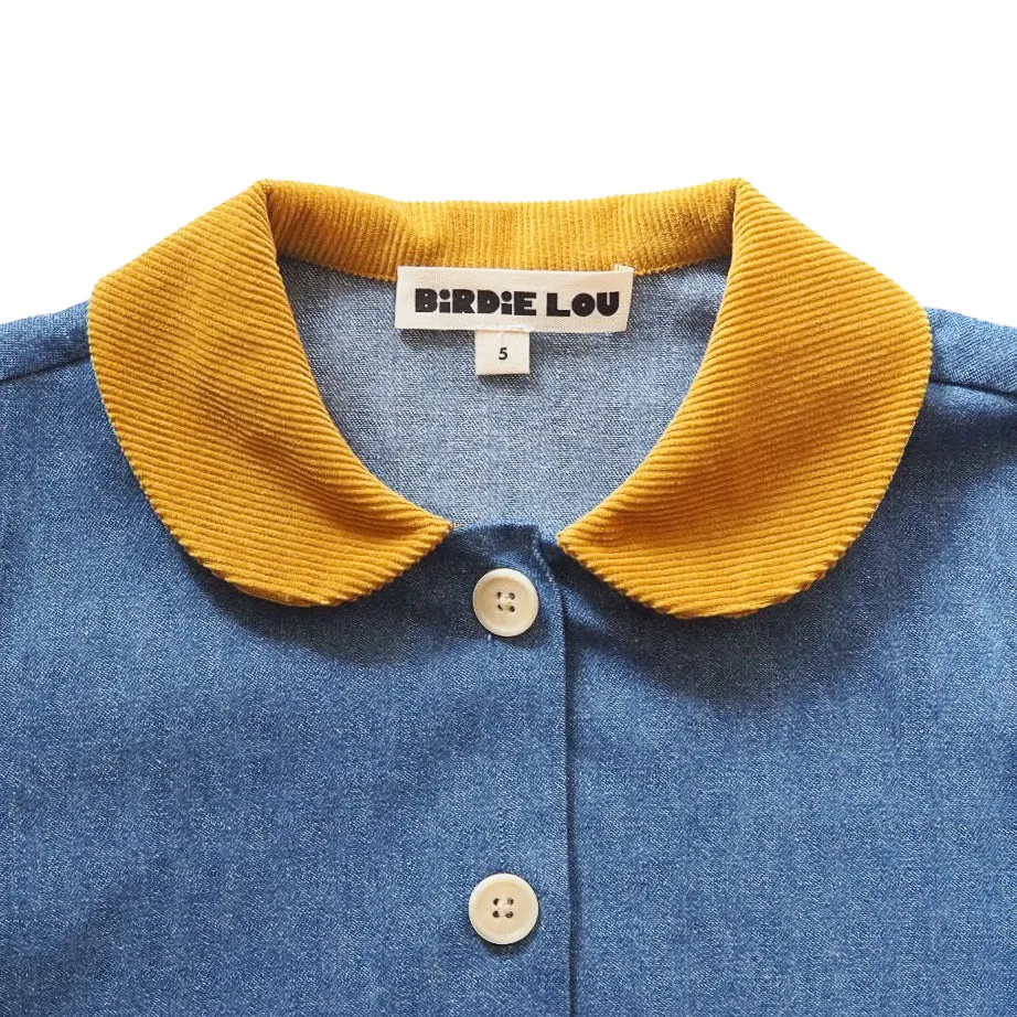 lucy overshirt, medium blue denim with corduroy collar