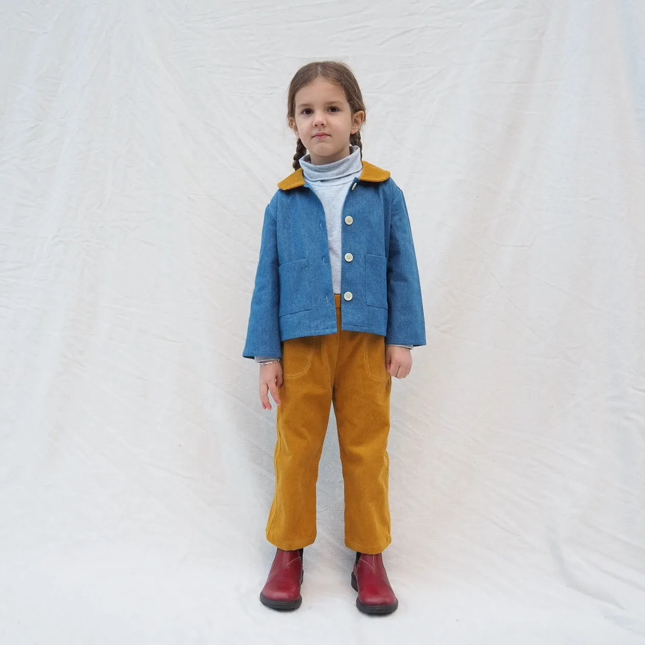 lucy overshirt, medium blue denim with corduroy collar