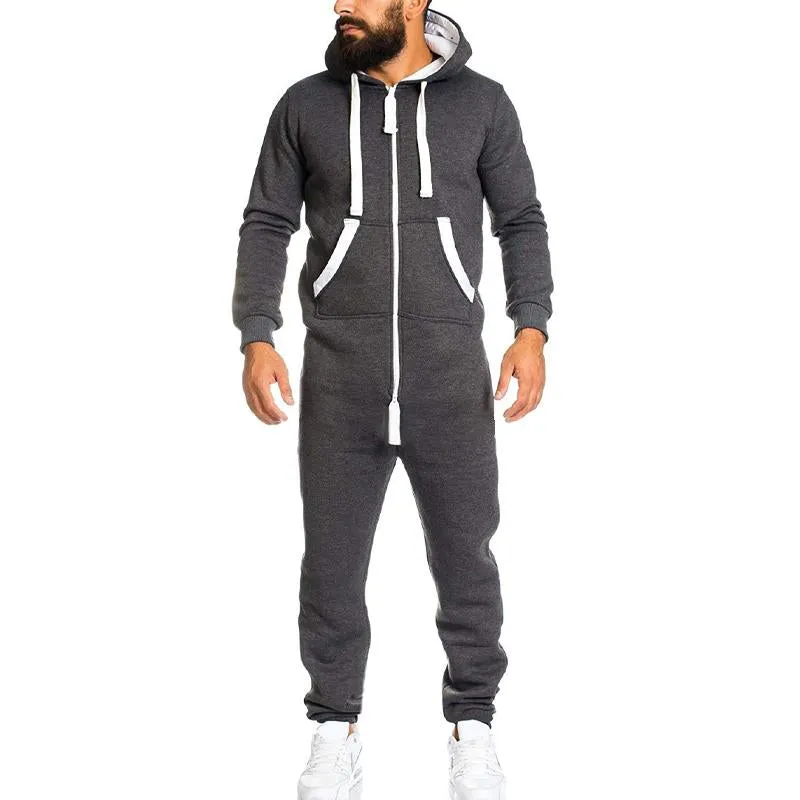 Men's Casual Solid Color Long-Sleeved Jumpsuit 66185242Y