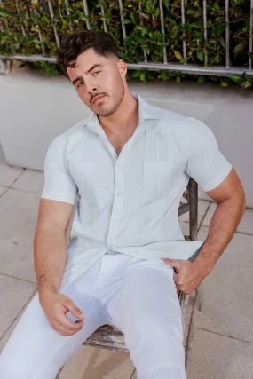 Men's Cotton Blend Guayabera Chacabana Shirt Short Sleeve in Micro Checker Print