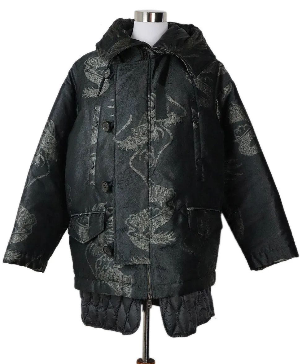 Moncler Charcoal Grey Print Down Coat sz 4