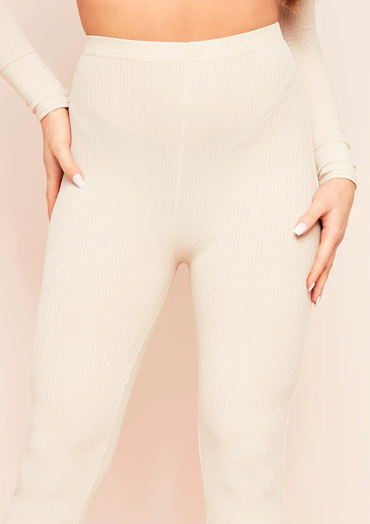 Nova Beige Plain Ribbed Leggings