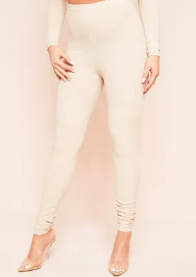 Nova Beige Plain Ribbed Leggings