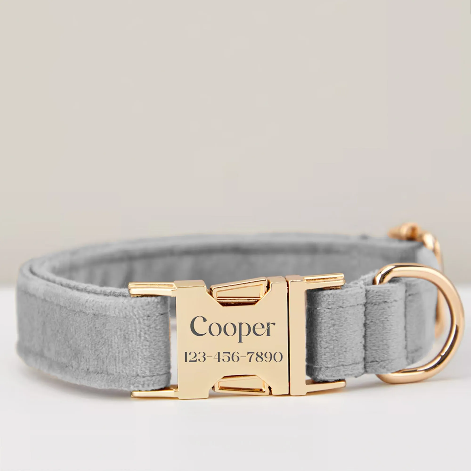 Personalised Dog Collar with Name Plate By KreateSquare Custom Engraved Dog Collar Adjustable for Puppy Small Medium Large Dogs Grey Color