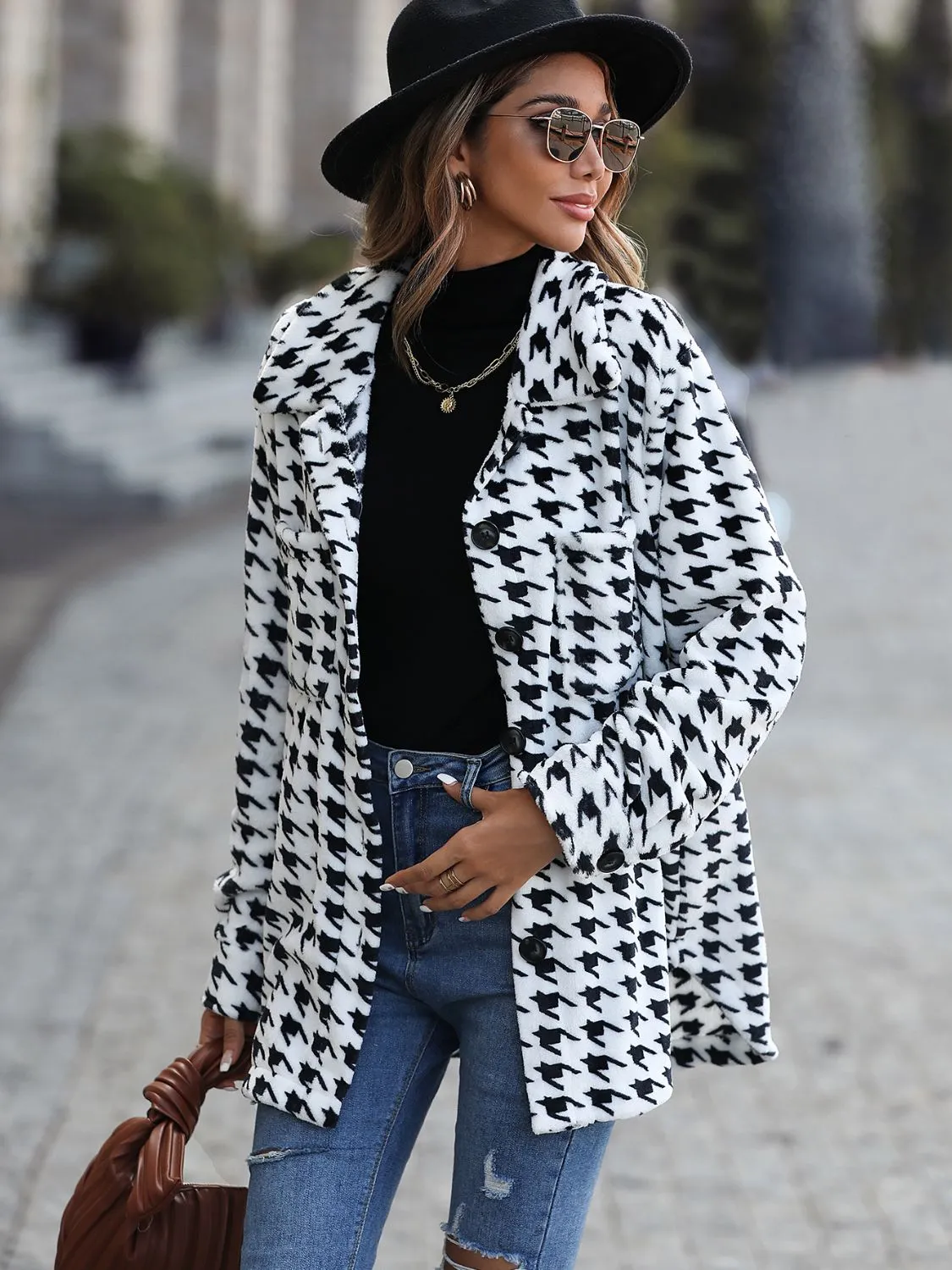Rashae Houndstooth Button Down Jacket