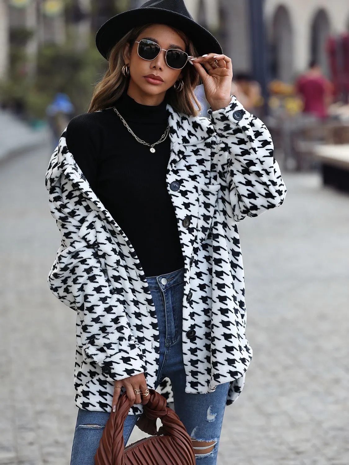 Rashae Houndstooth Button Down Jacket