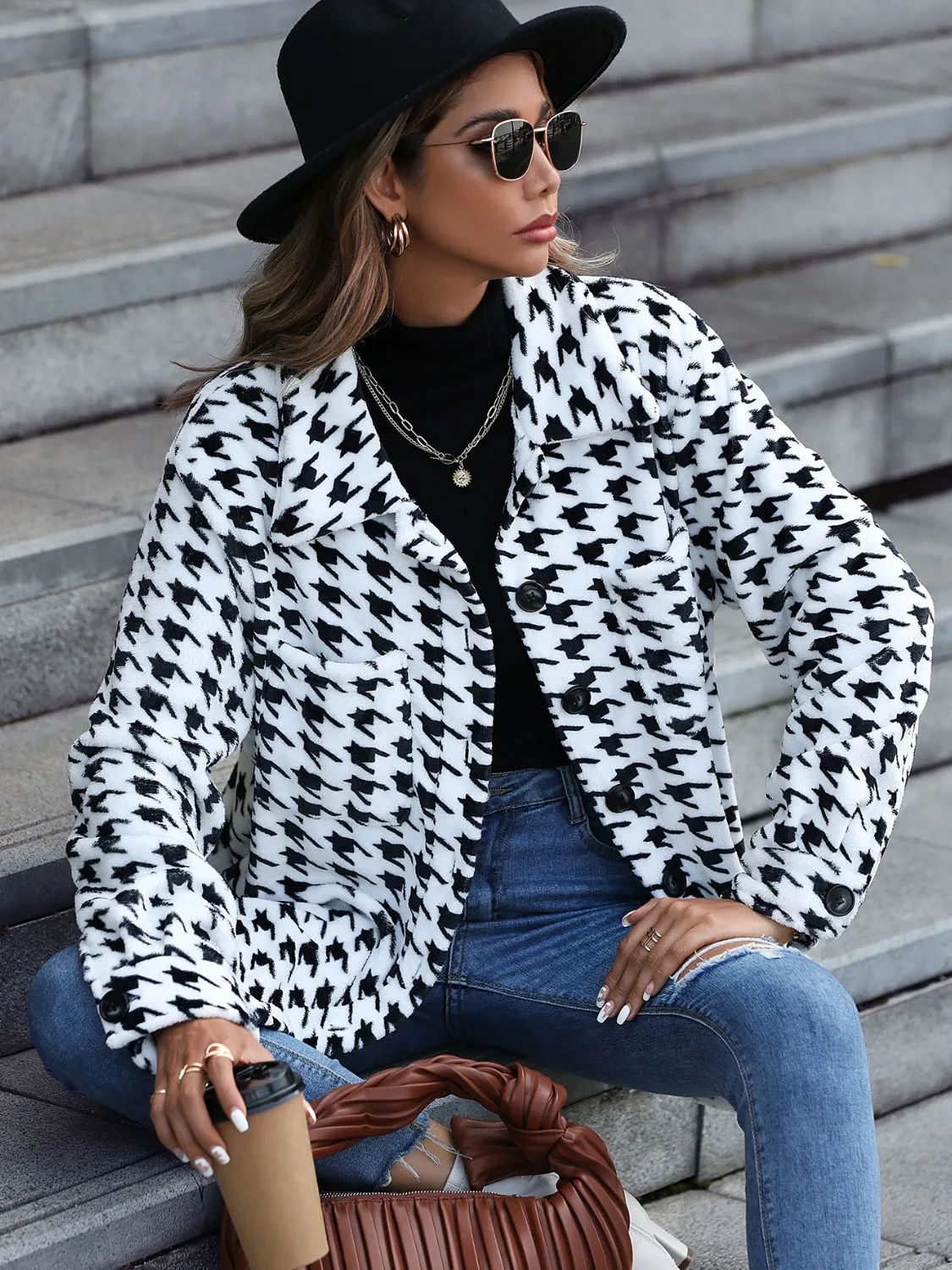 Rashae Houndstooth Button Down Jacket