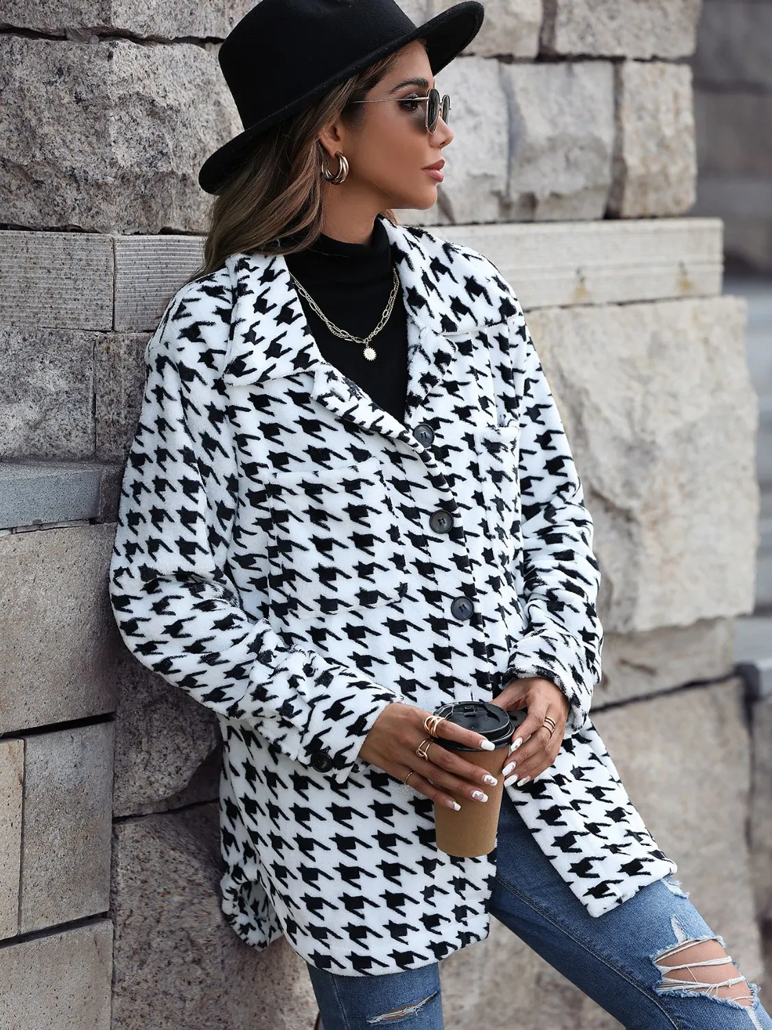 Rashae Houndstooth Button Down Jacket