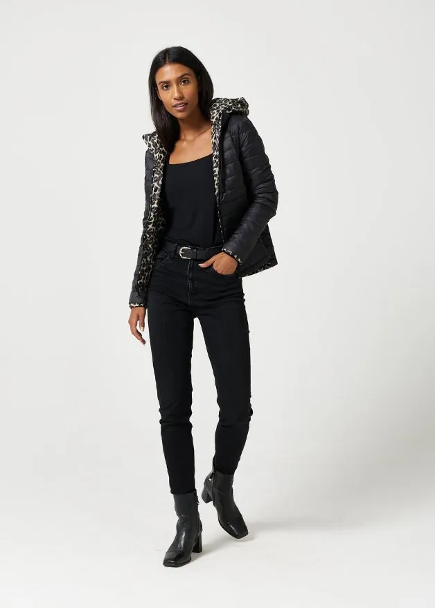 Reversible Classic Leopard/ Black Duck Down Puffer Jacket