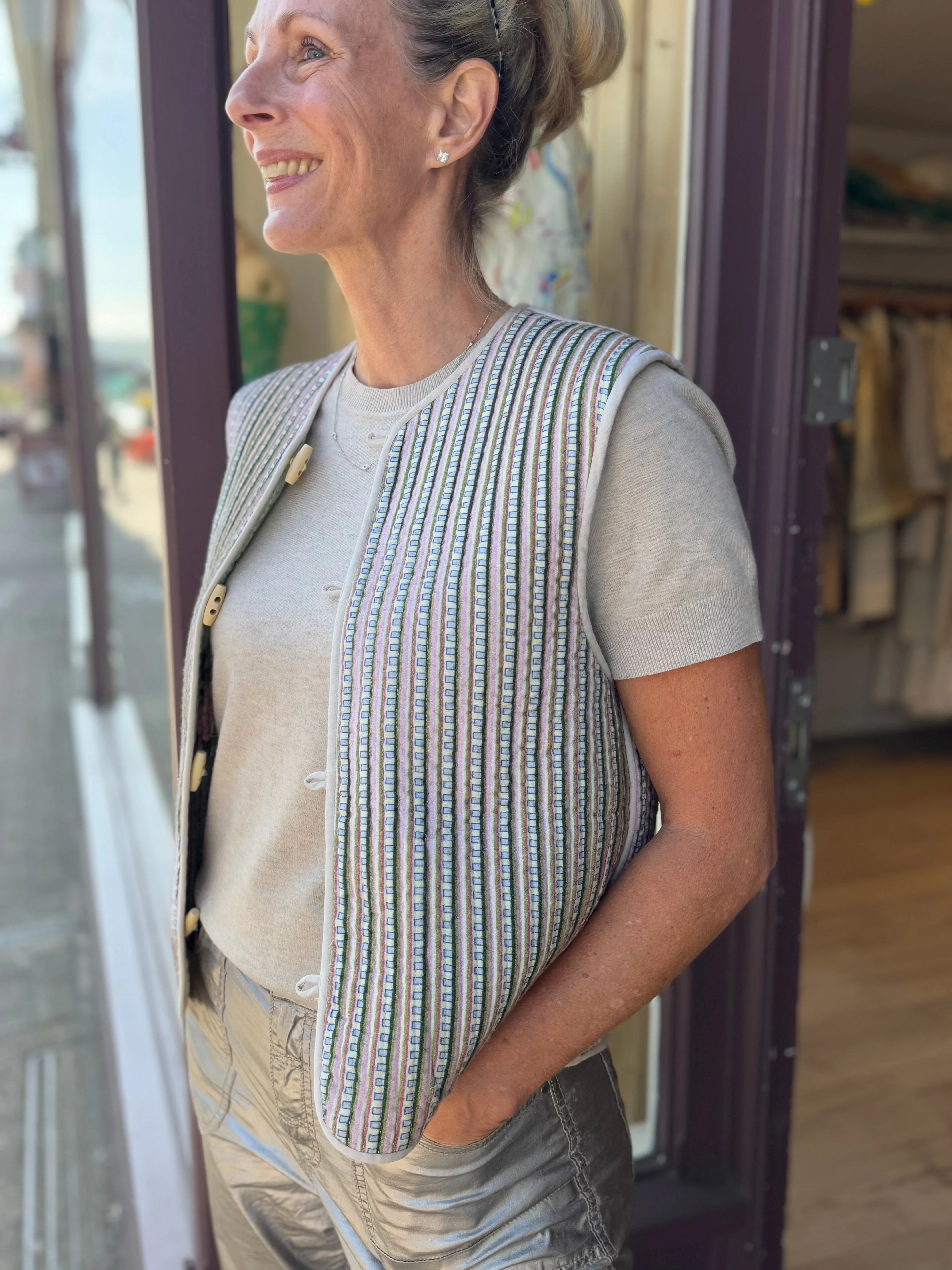 Reversible Gilet by Annie, with bl-nk London (Florals and Stripe)