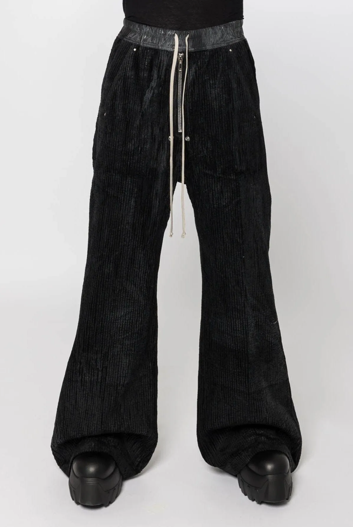 Rick Owens DRKSHDW Geth Belas in Black Foil Corduroy