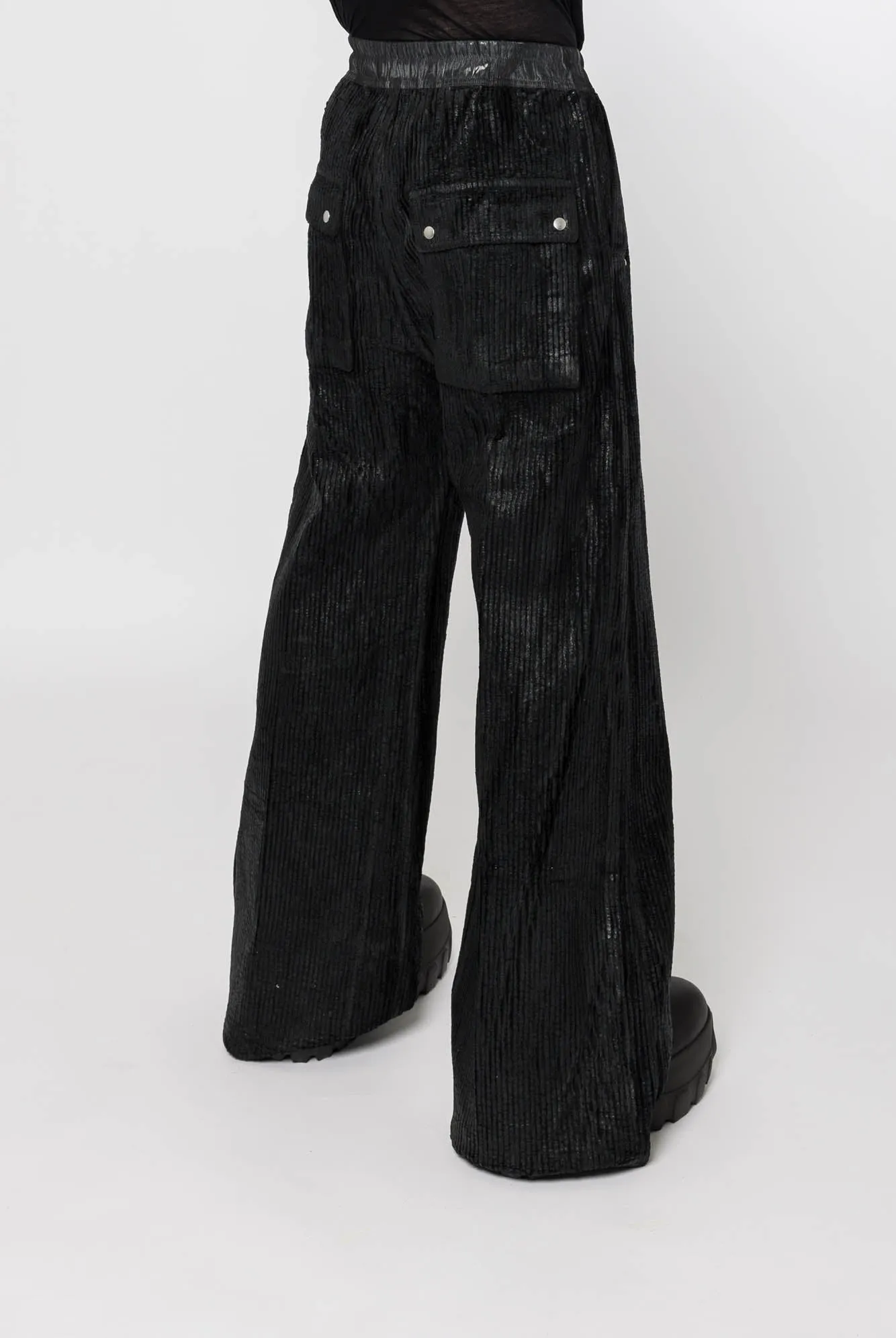 Rick Owens DRKSHDW Geth Belas in Black Foil Corduroy