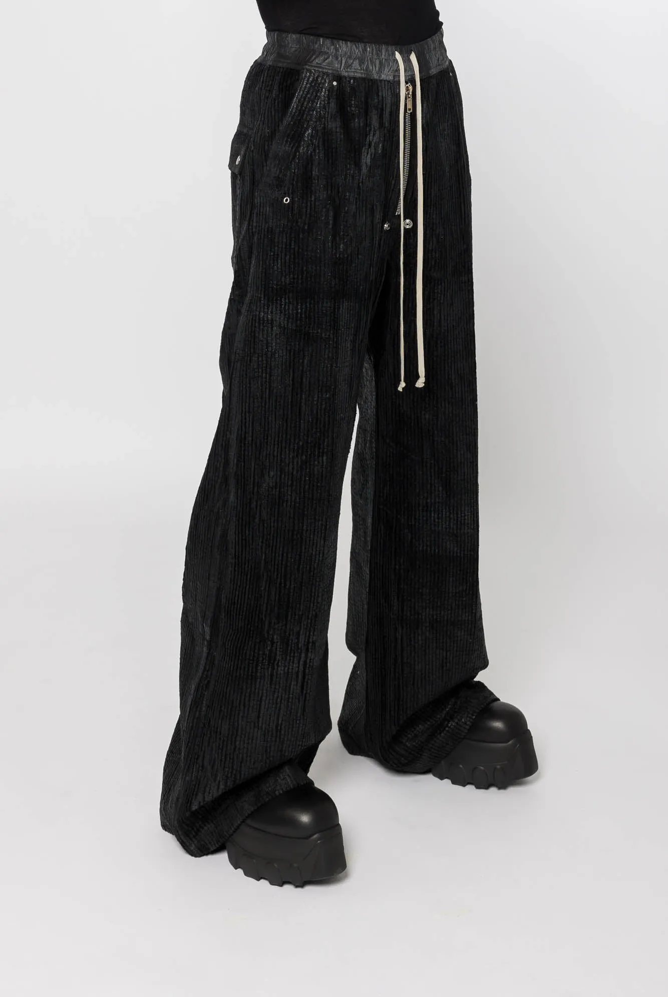 Rick Owens DRKSHDW Geth Belas in Black Foil Corduroy