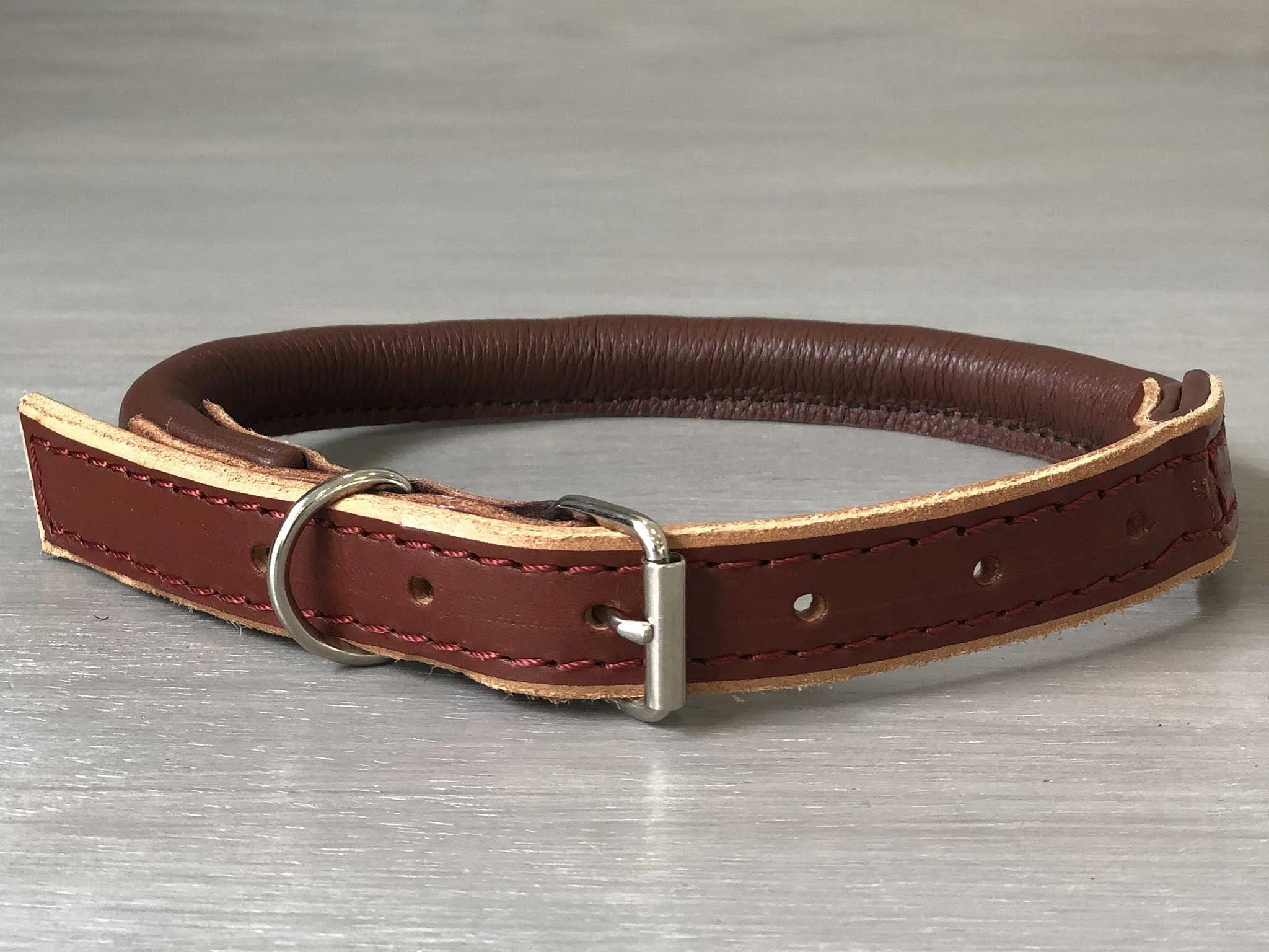 Rolled Leather Classic Dog Collar With Roller Buckle