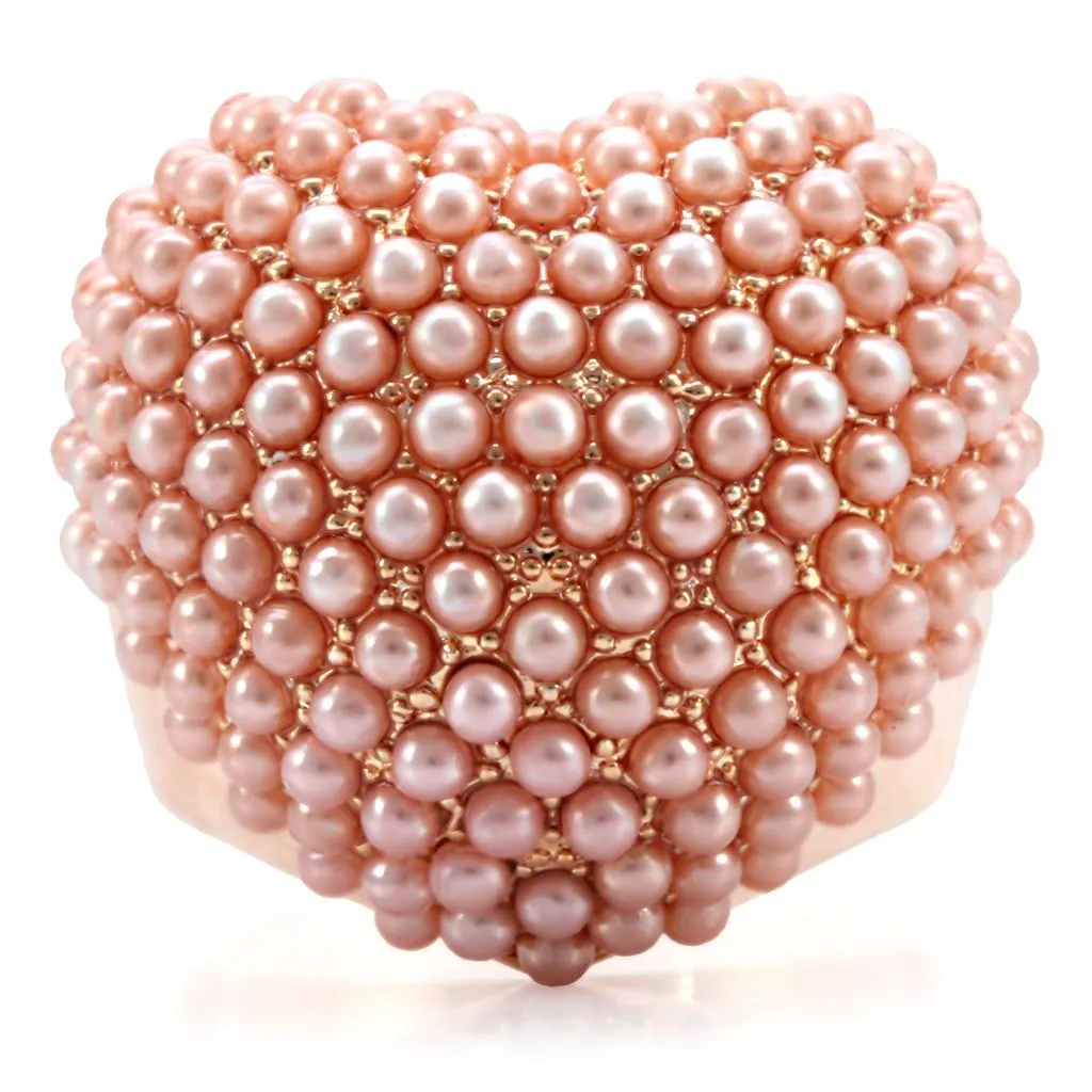 Rose Gold Brass Ring with Synthetic Pearl in Rose for Women Style 1W059