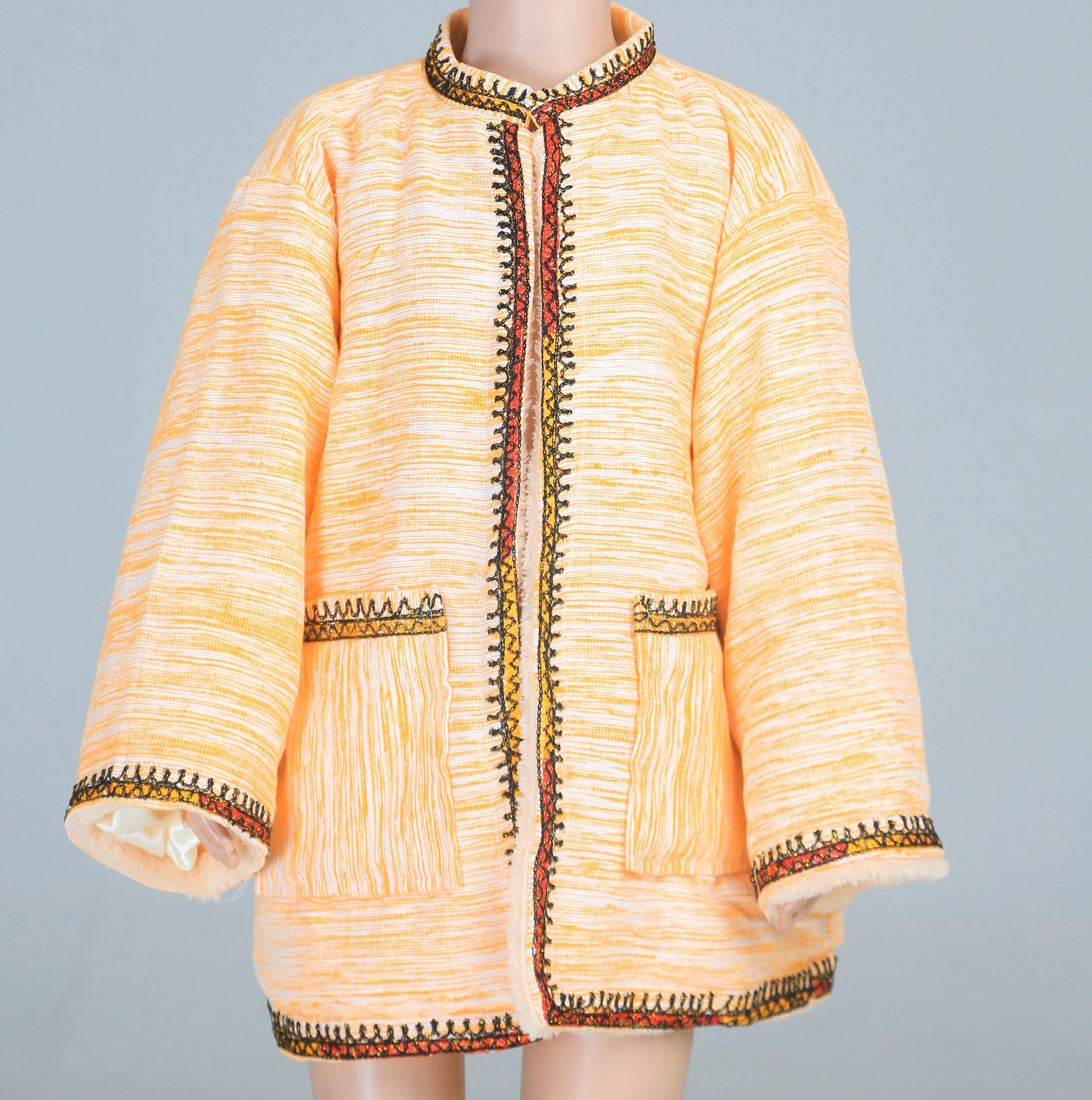 Short Collar Happy Duck Embroidery Handmade Cotten Night Robe