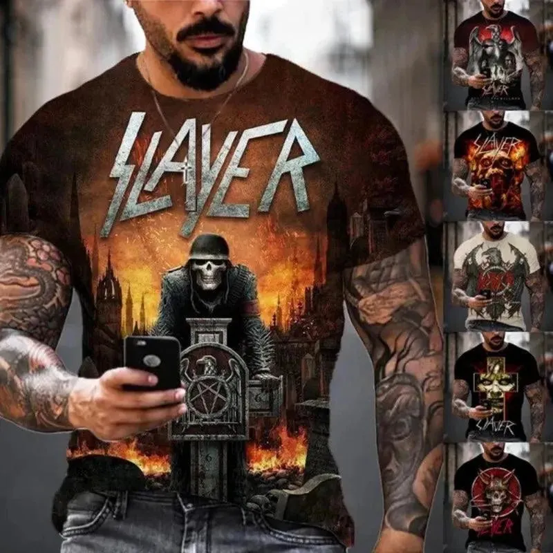 Slayer 3D Printed Men's Casual Hip Hop Crew Neck T-Shirt
